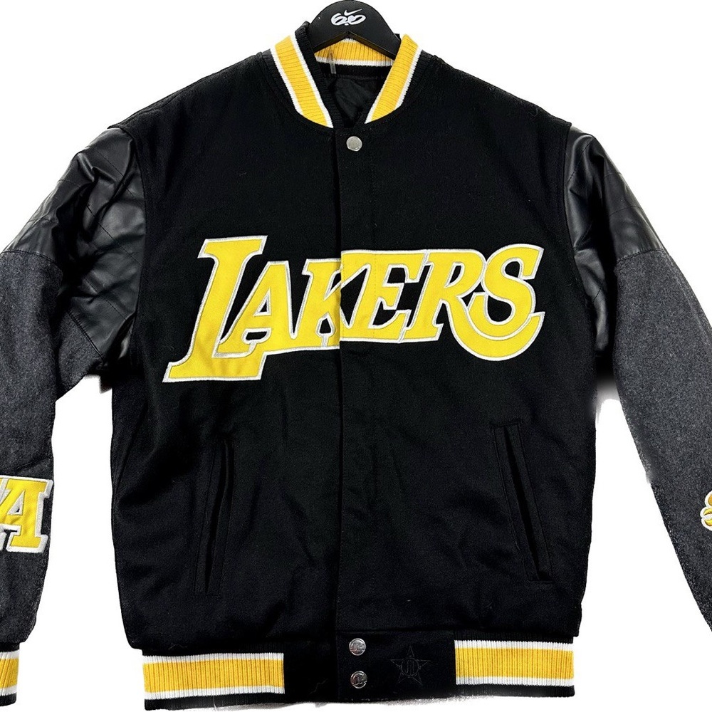 Los Angeles Lakers JH Design Black Reversible Embroidered Wool Full-Snap Jacket